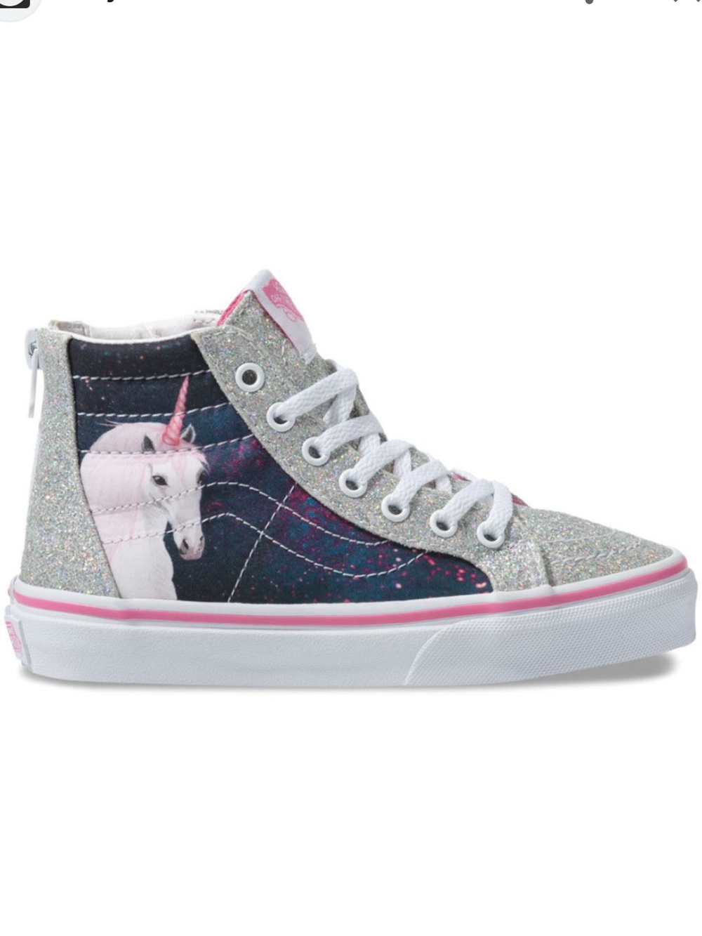 Vans Sk8-Hi Zip Digi Unicorn Sneaker Silver Glitter Size 4 NWOT
